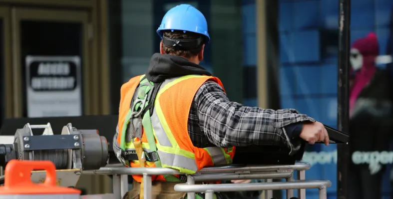 A worker wearing a hard hat