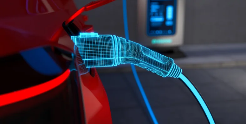 A digital rendering of an electric vehicle (EV) charging point.