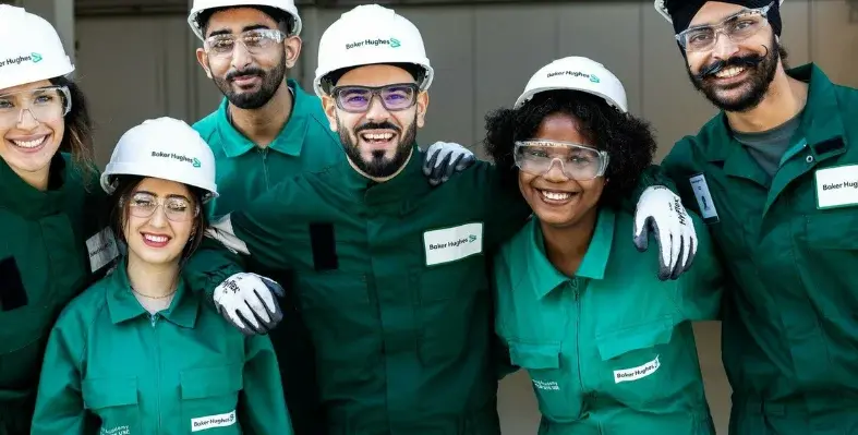 Staff members at a Baker Hughes site in personal protective equipment.